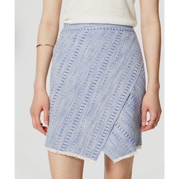 LOFT Womens Chambray Wrap Skirt Size 4 Mini High Waist Fringe Hem Casual Cotton - Picture 2 of 13